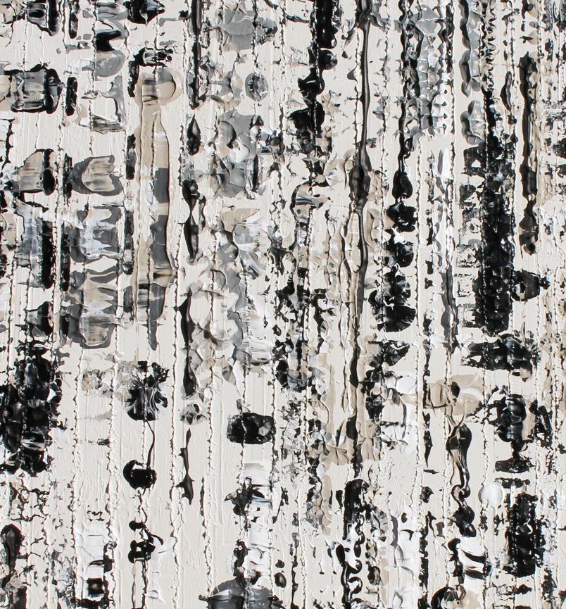 Abstract Black and White Mixed Medium on Canvas Heavy Textured, Winter 24W X 48H - Gray Abstract Painting by Irena Orlov