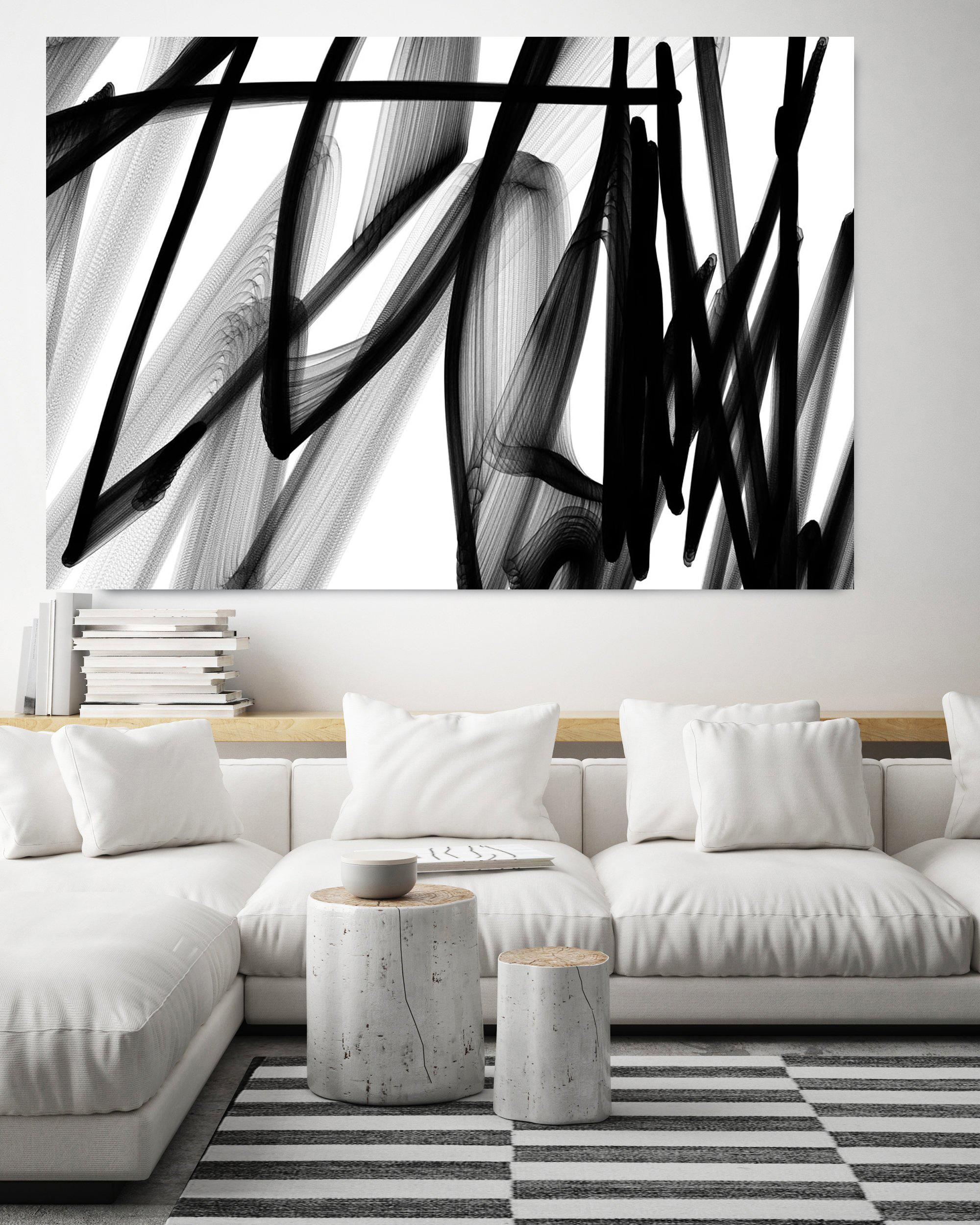 Pittura astratta contemporanea in bianco e nero su tela, Il vento, New Media - Mixed Media Art Minimalismo di Irena Orlov