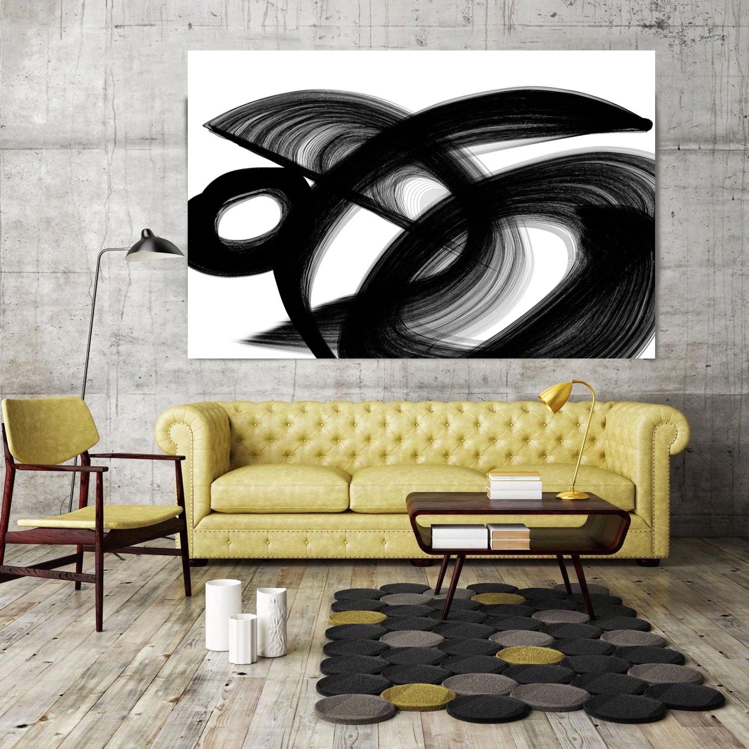 Grande quadro d'arte contemporanea minimalista su tela astratta in bianco e nero - Mixed Media Art Minimalismo di Irena Orlov