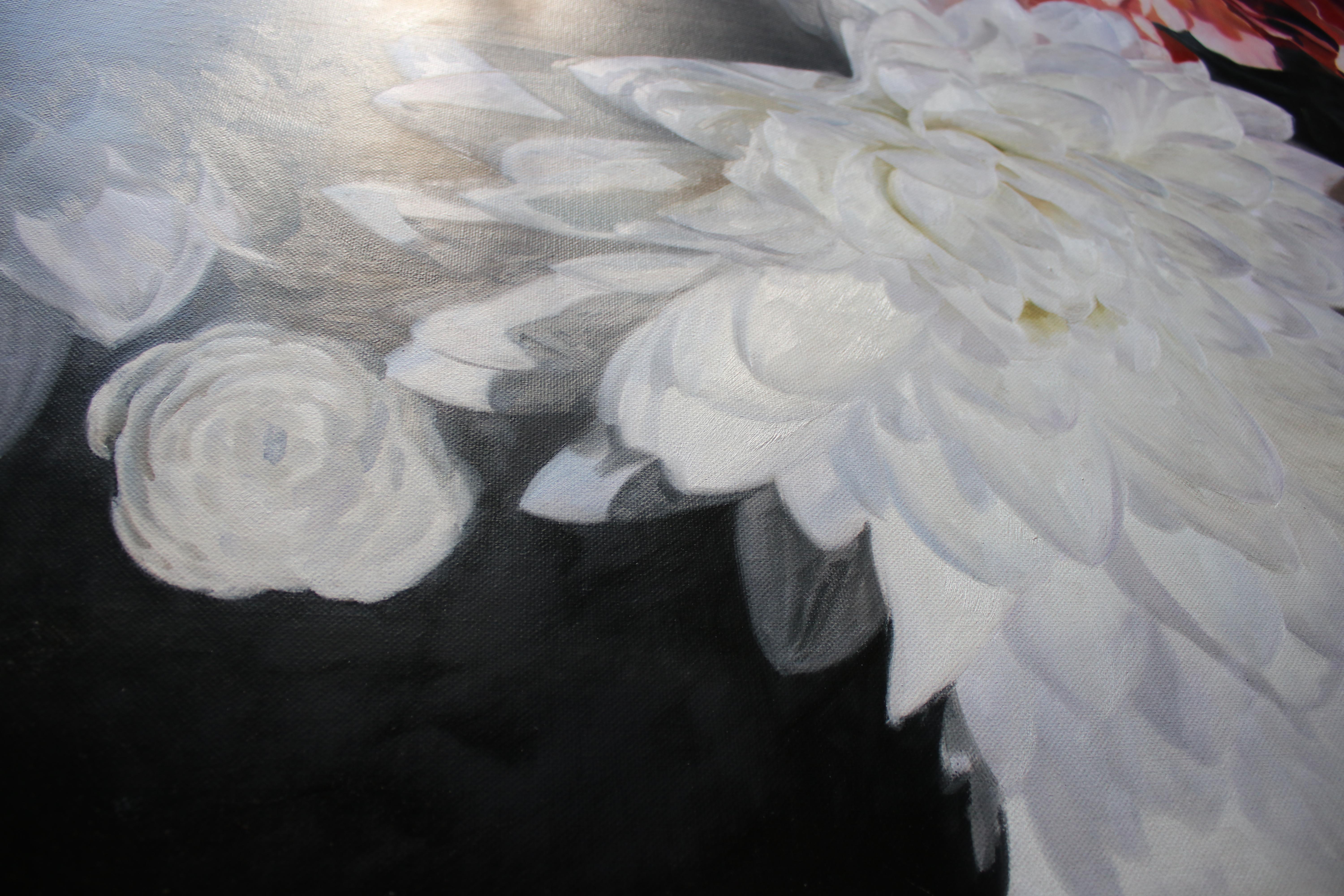 Abstrakte Blumen-Acryl-Gemälde, gerahmt 48 H X 36