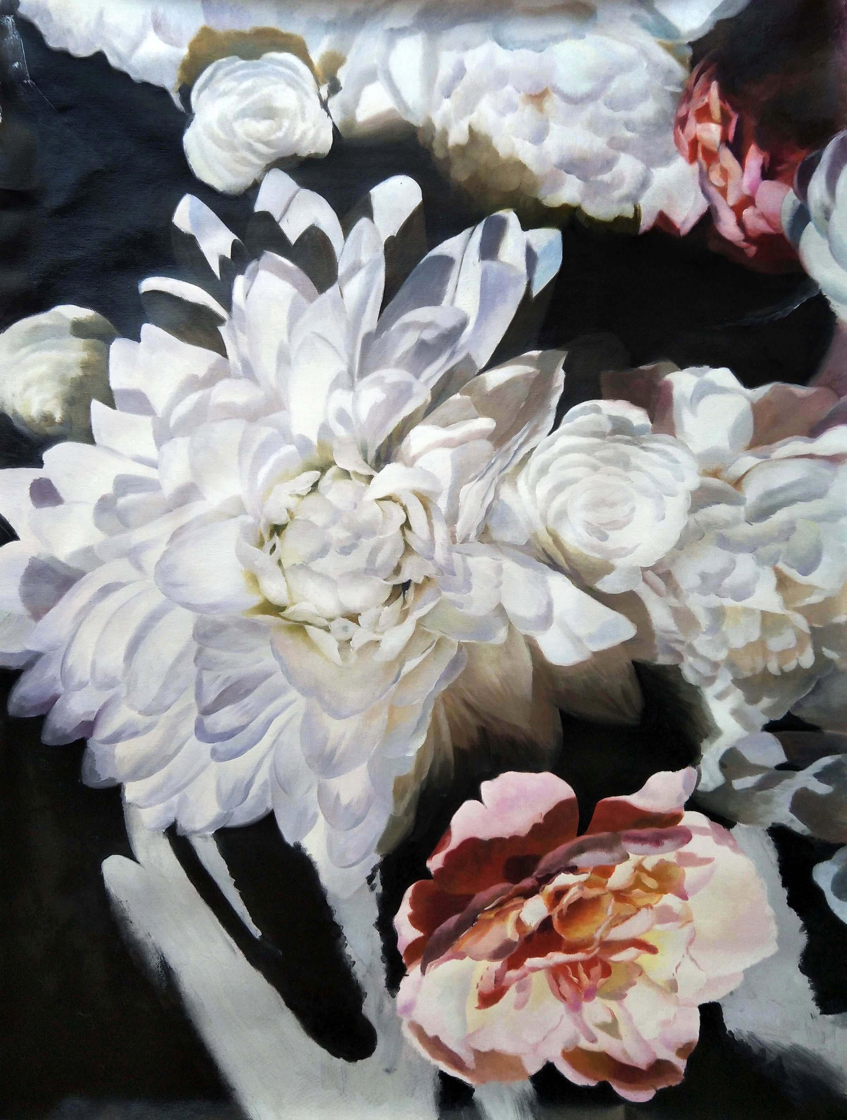Peinture acrylique abstraite à fleurs, encadrée 121,9 cm H x 91,44 cm L Inspiration florale 