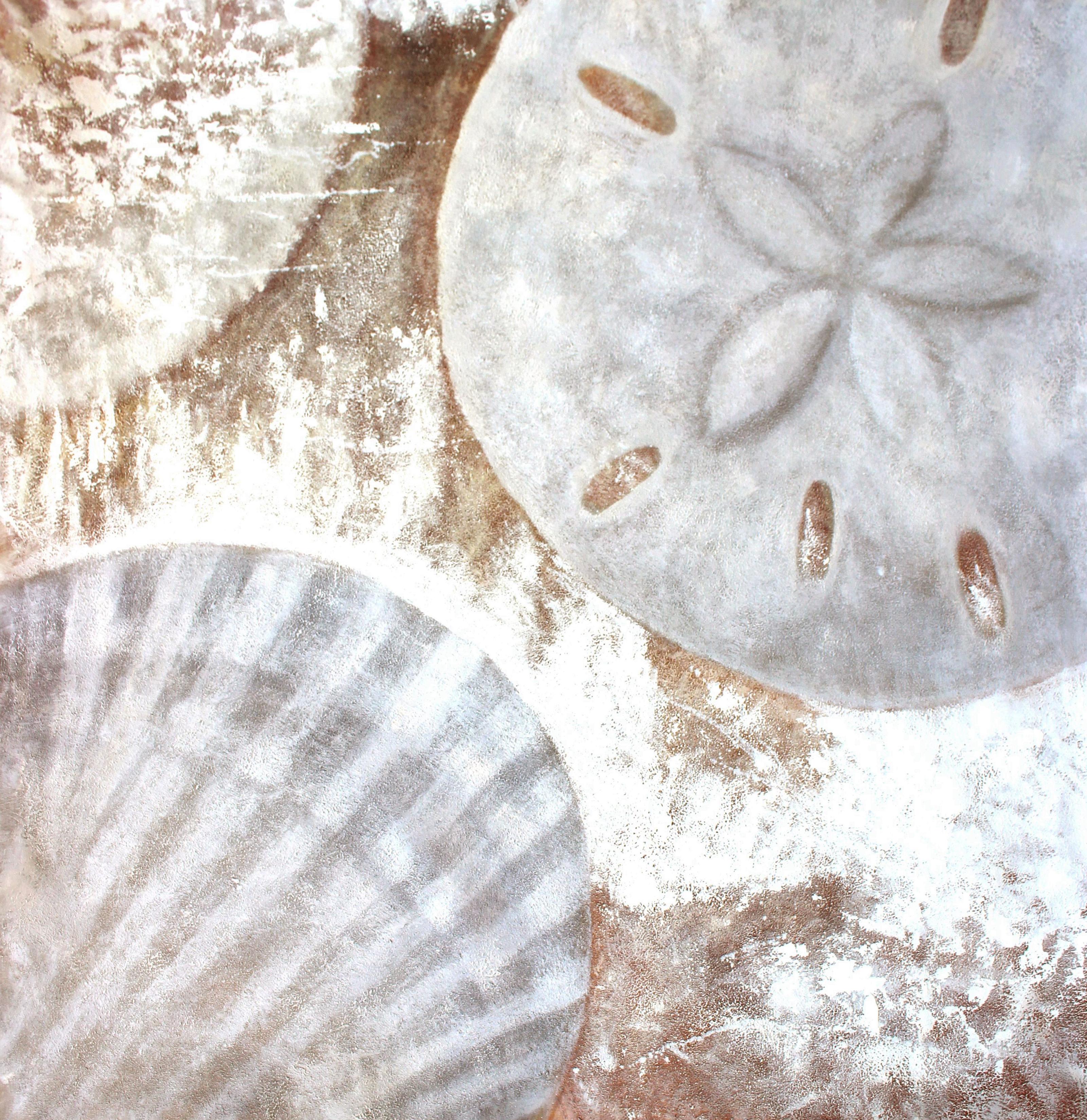 Rustikales Küstengemälde mit Muscheln, Acryl auf Leinwand 50 x 50 Zoll  (Realismus), Painting, von Irena Orlov