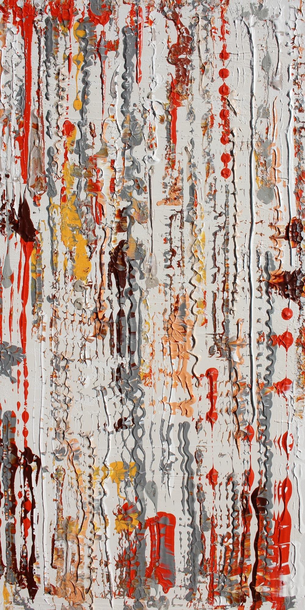 Irena Orlov Abstract Painting - Abstract Red White Mixed Media on Canvas Heavy Texture Autumn To Winter 24 x 48"
