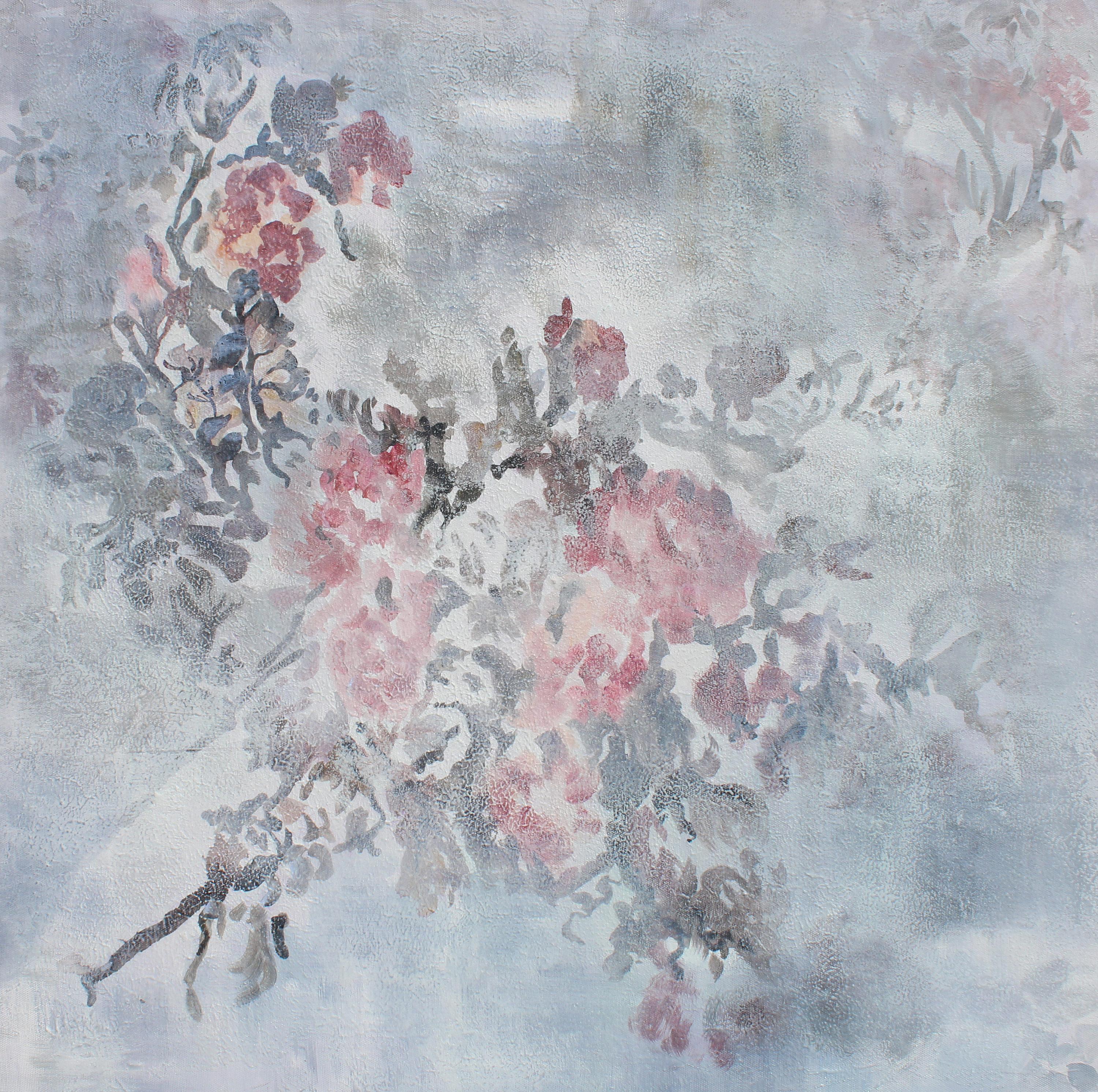 Irena Orlov Interior Painting - Shabby Chic Floral Textured Painting on Canvas 24 X 24" Roses, Softly