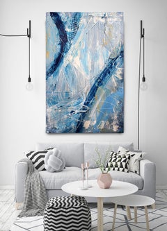 Blu astratto a trama pesante su tela, Urban Raw 30 x 48"