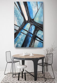Blu astratto a struttura mista su tela, Urban Raw Blue 30 x 48"