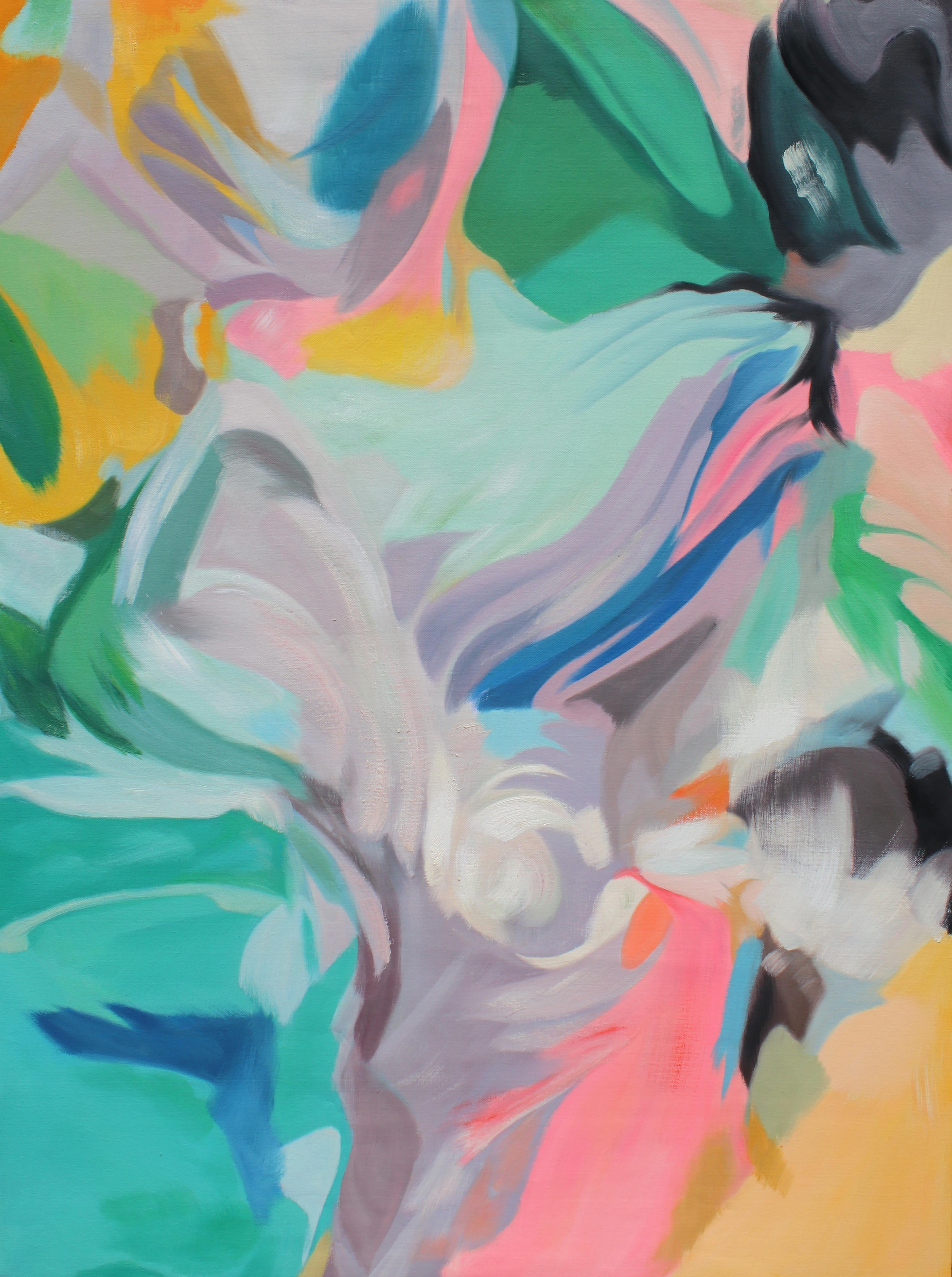 Teal Rosa Blau Abstraktes Acrylgemälde, 48W X 36"H Sympathy