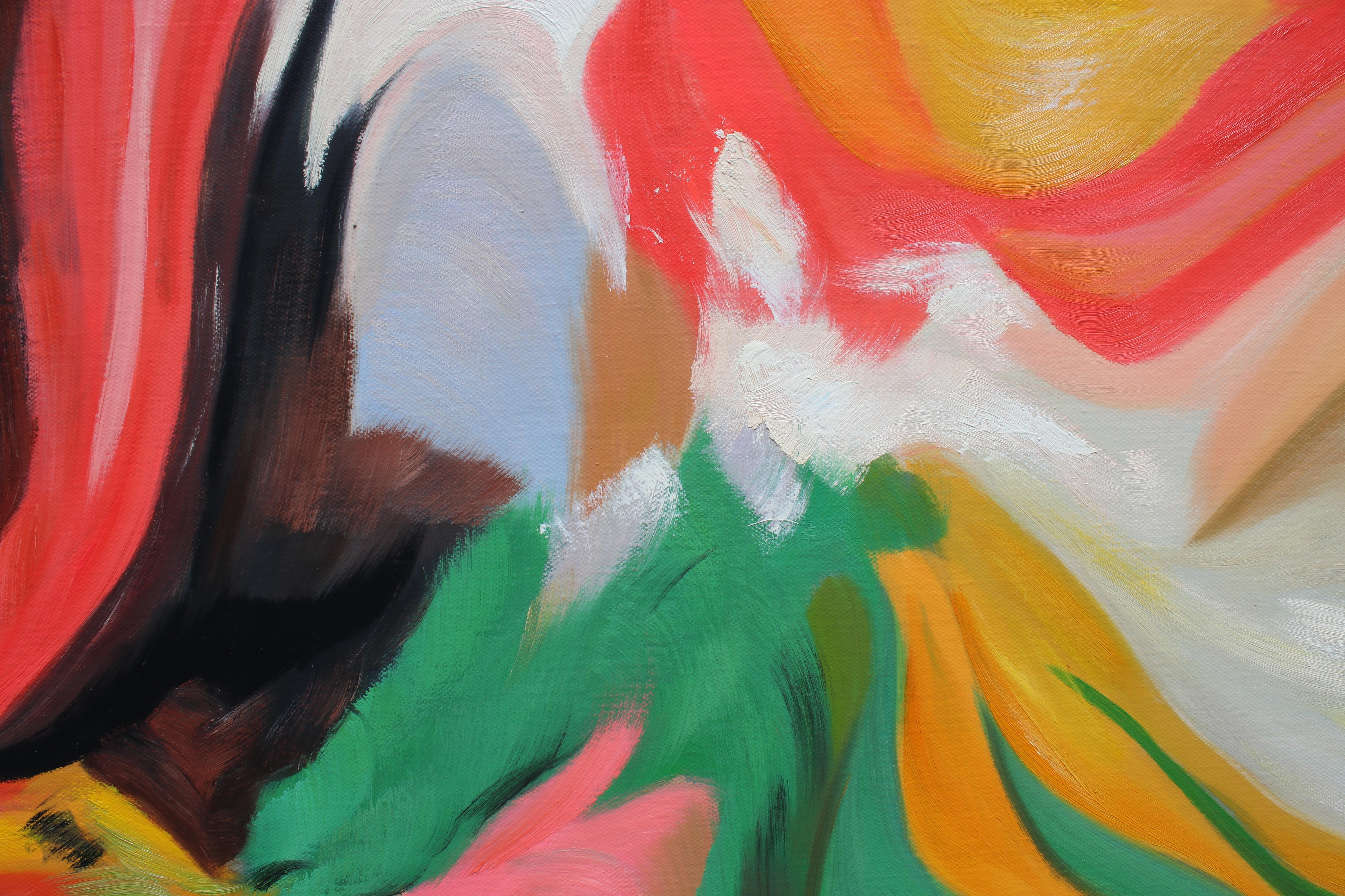 Abstraktes Grün-Rosa-Flow-Gemälde aus Acryl, 48 W X 36 Zoll H, Grün/Rosa (Beige), Interior Painting, von Irena Orlov