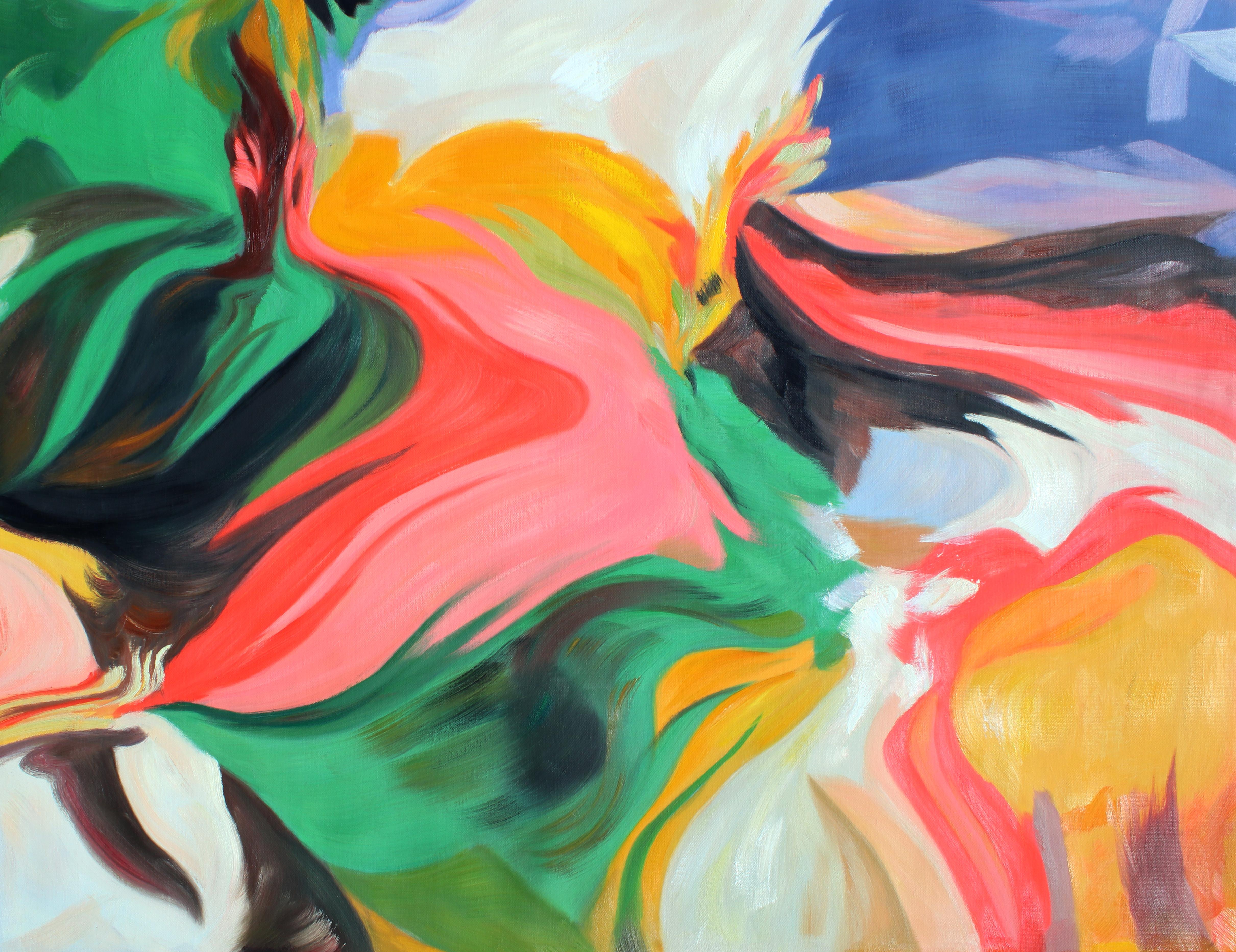 Abstraktes Grün-Rosa-Flow-Gemälde aus Acryl, 48 W X 36 Zoll H, Grün/Rosa – Painting von Irena Orlov