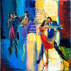 Maya Green, Dance Me To The End Of Love Oil on Canvas Palette Knife 12 x 12"