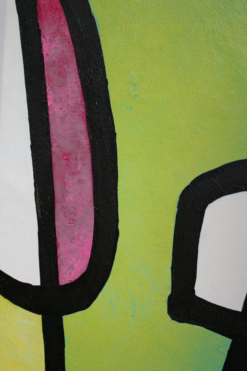Mid Century Modern Verde Rosa Técnica mixta sobre lienzo 48