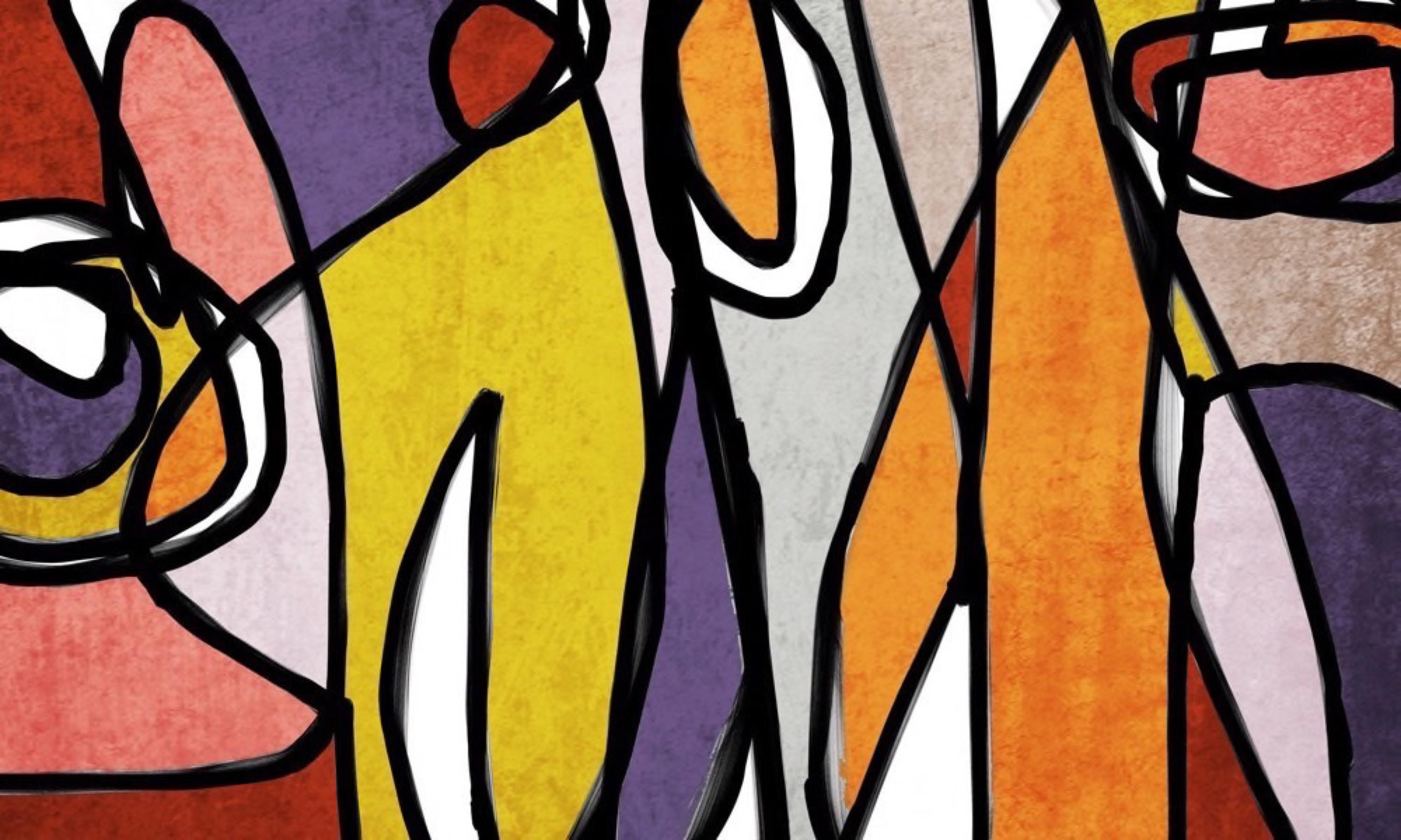 Irena Orlov Abstract Print - Mid Century Purple Yellow Modern Painting Hand Embellished Giclee on Canvas