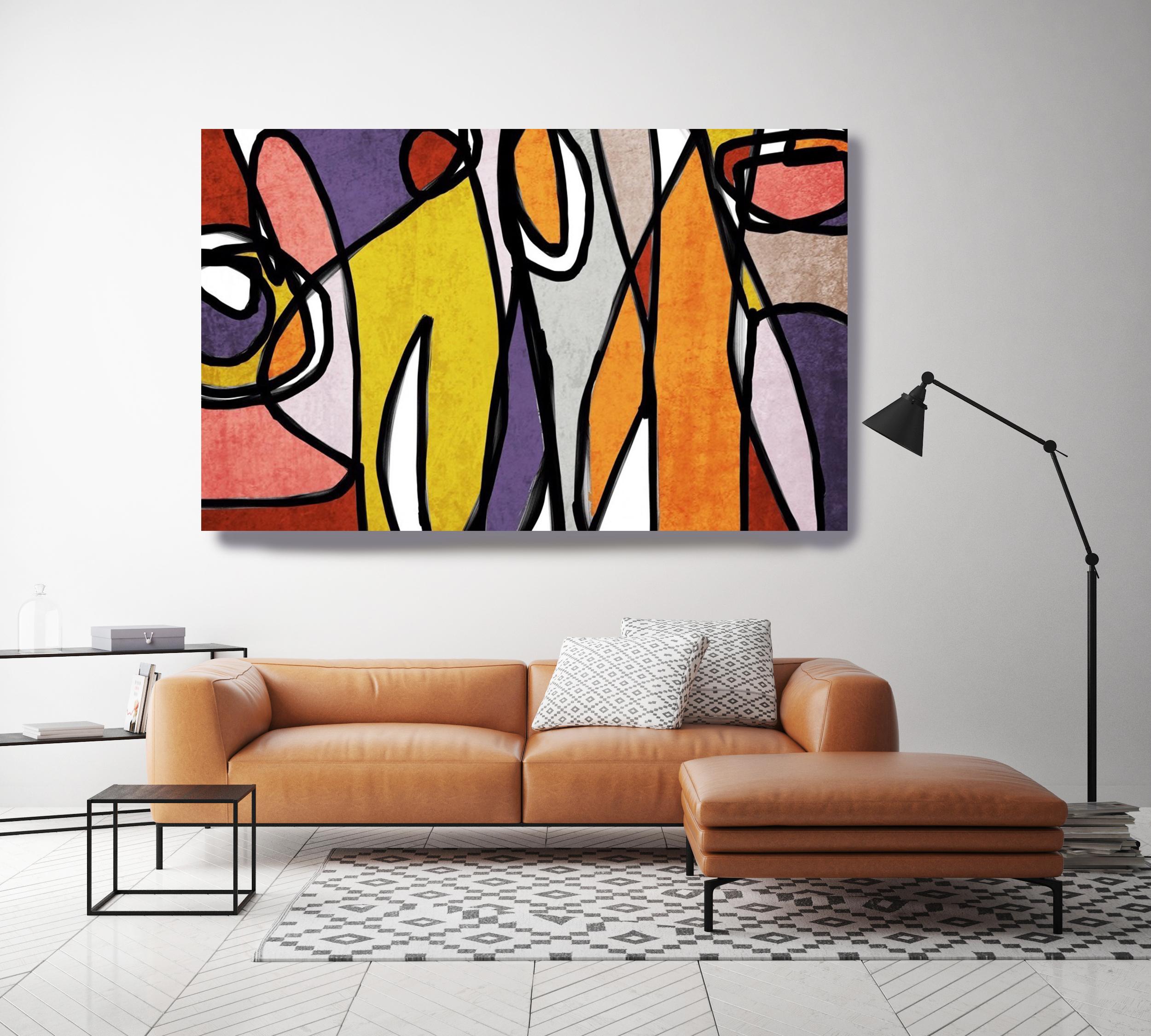 Mid Century Purple Yellow Modern Painting Hand Embellished Giclee on Canvas - Print by Irena Orlov