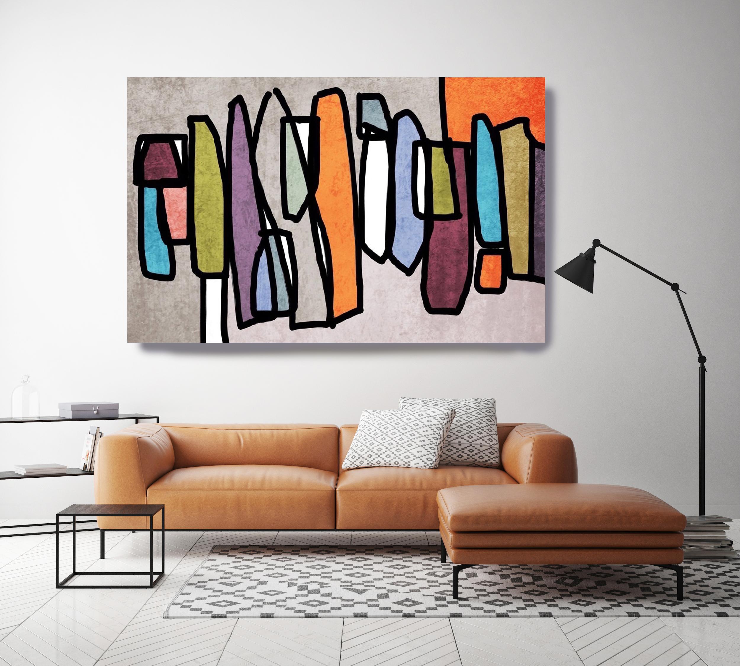 Mid Century Modern Painting Hand Embellished Giclee on Canvas Colorful  - Brown Interior Painting by Irena Orlov