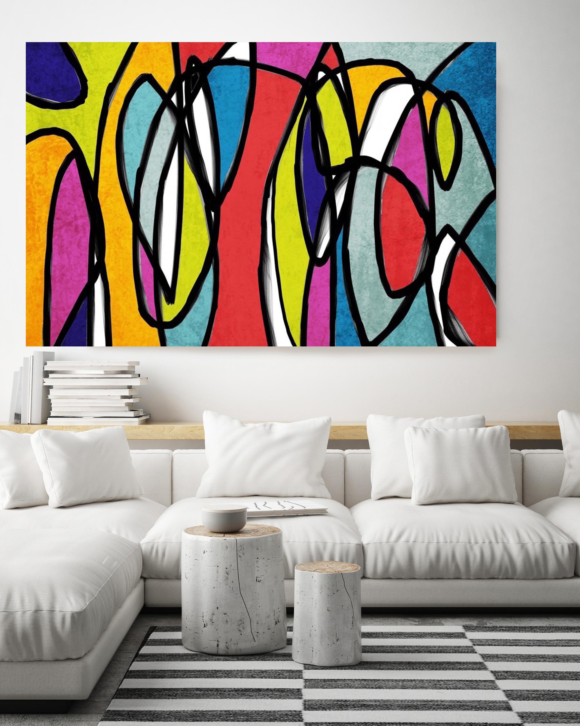 Vibrant Mid Century Modern Painting Hand Embellished Giclee on Canvas - Print by Irena Orlov