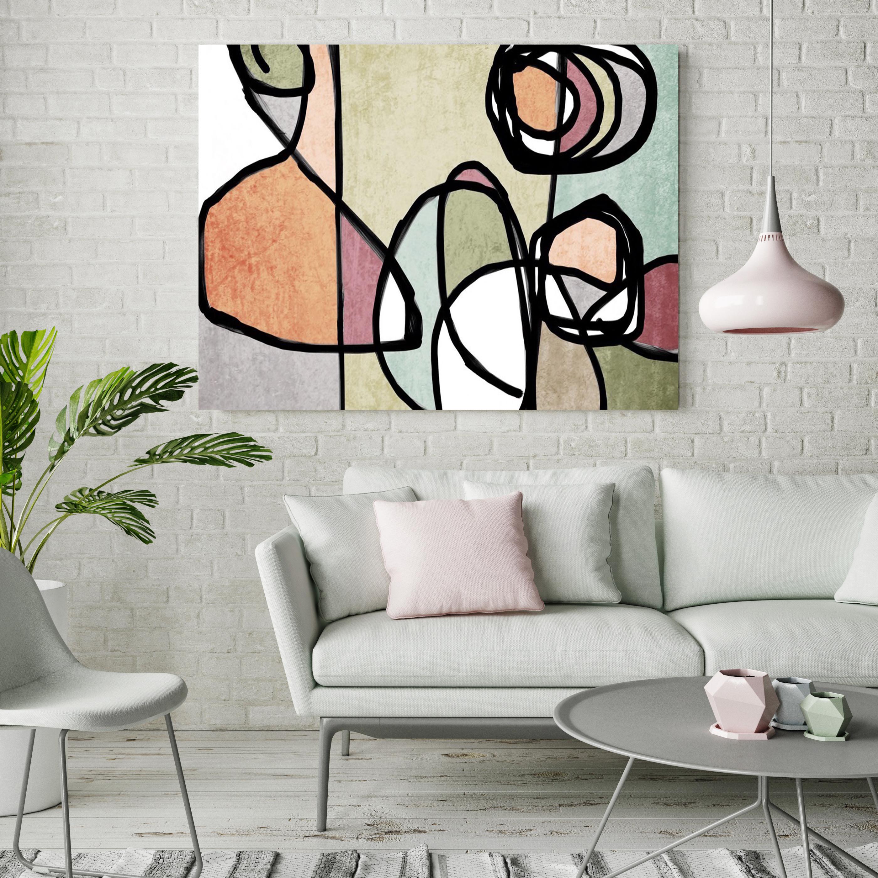 Irena Orlov Abstract Print - Sage Pink Grey Mid Century Modern Painting Hand Embellished Giclee on Canvas