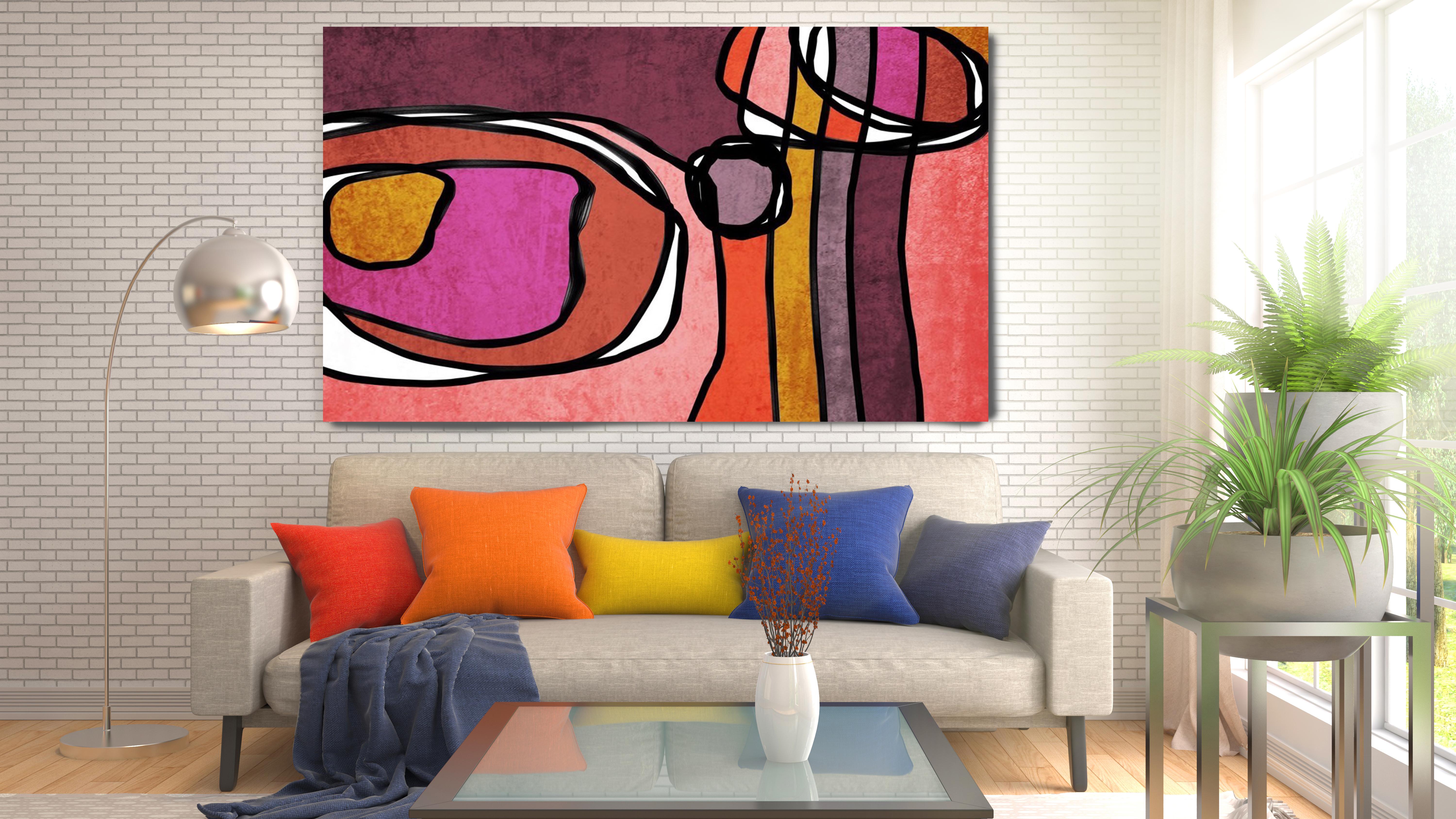 Vivid Mid Century Modern Painting Hand Embellished Giclee on Canvas - Print by Irena Orlov