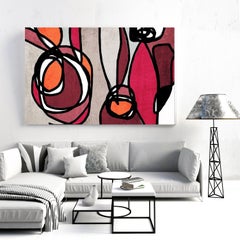 Vivid Red Mid Century Modern Gemälde in Mischtechnik auf Leinwand 40x60"