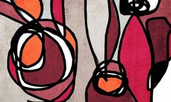 Vivid Red Mid Century Modern Painting Mixed Media on Canvas 40x60" (rouge vif, peinture moderne du milieu du siècle)