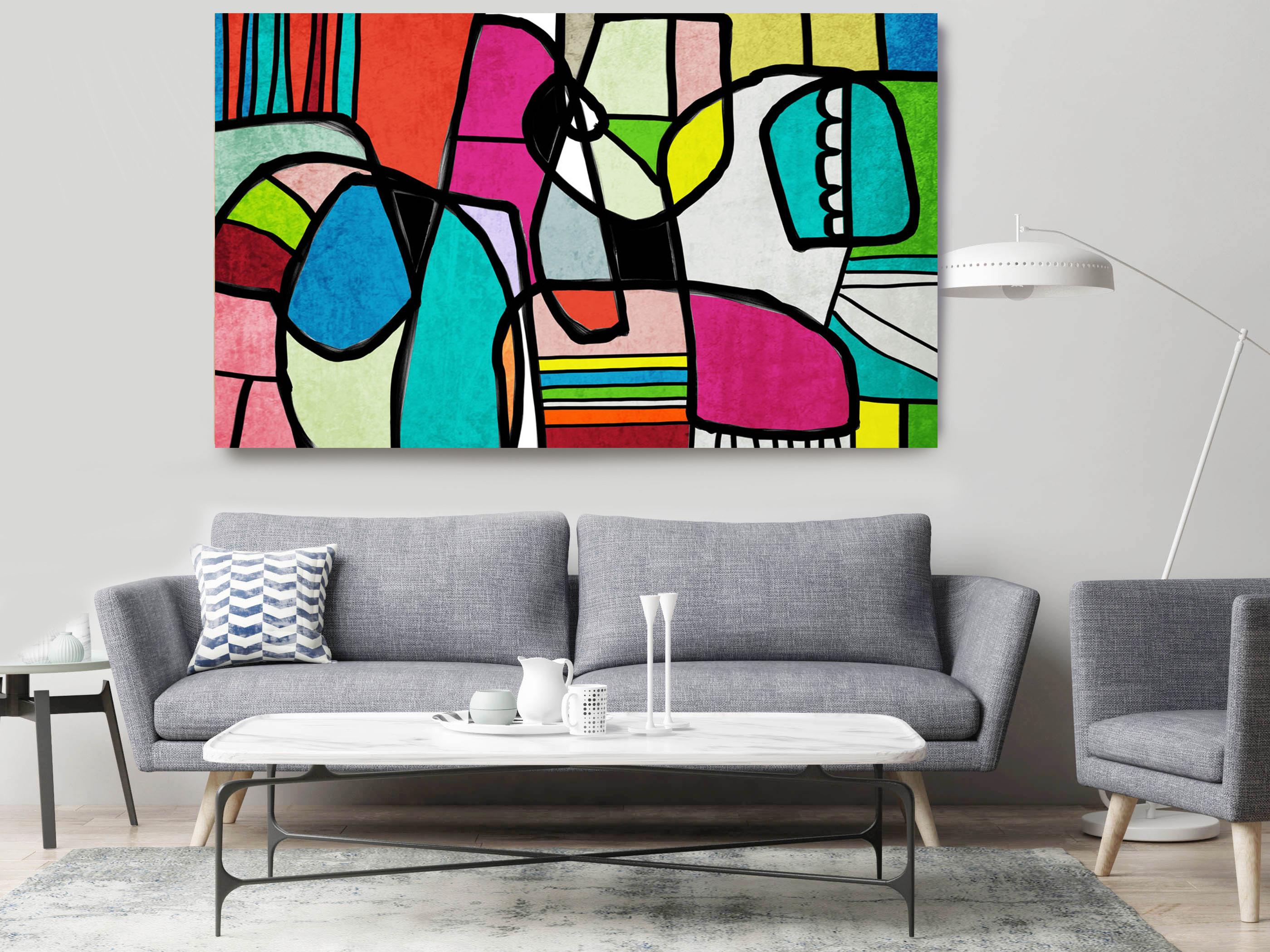 Irena Orlov Abstract Print - Abstract Vivid BOHO Painting Hand Embellished Giclee on Canvas