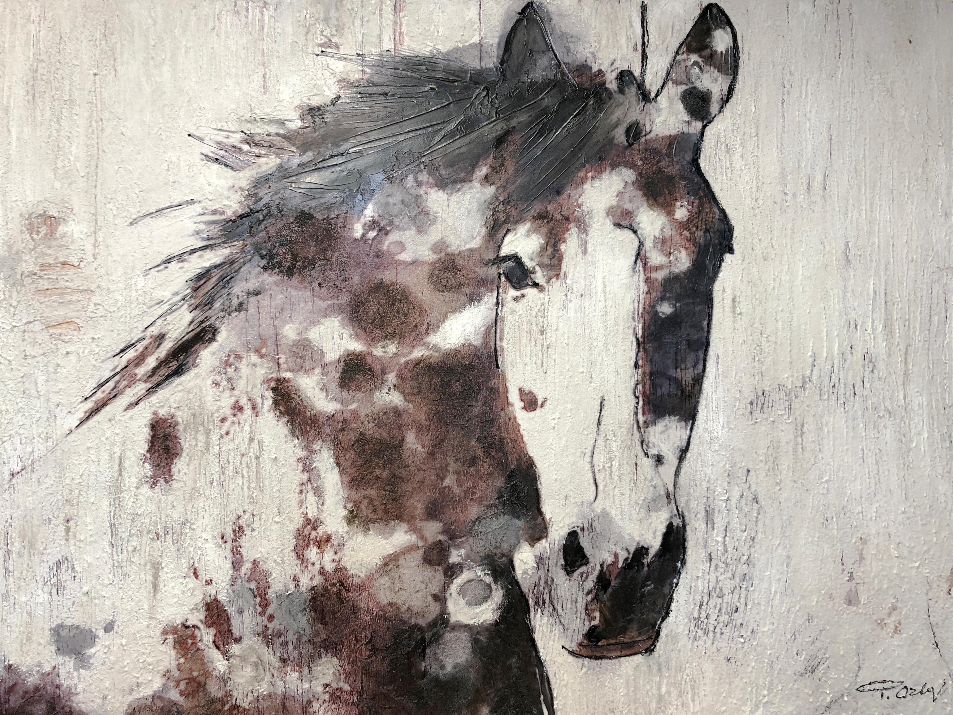 Irena Orlov Animal Painting - Farmhouse Horse Painting, Textured on Canvas 36 H X 48" W Mixed Media