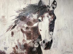 Farmhouse Horse Painting, Textured on Canvas 36 H X 48" W Mixed Media