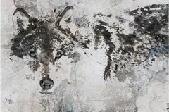 Wolf Rustic Painting Heavy Textured Mixed Media on Canvas 45x60"