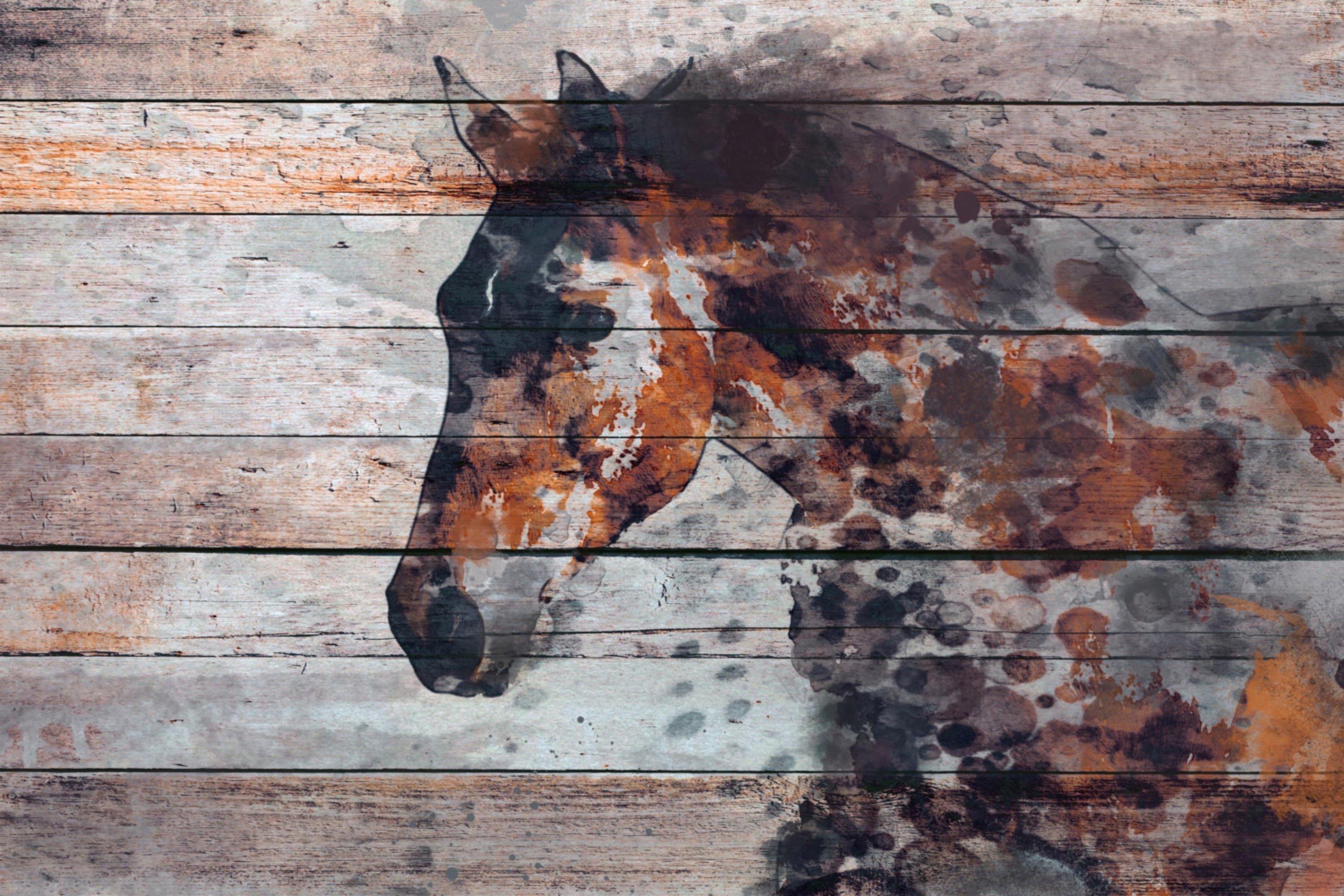 Fire Horse Brown Rustic Mixed Media Painting on Canvas 60 x 40" Farmhouse Art