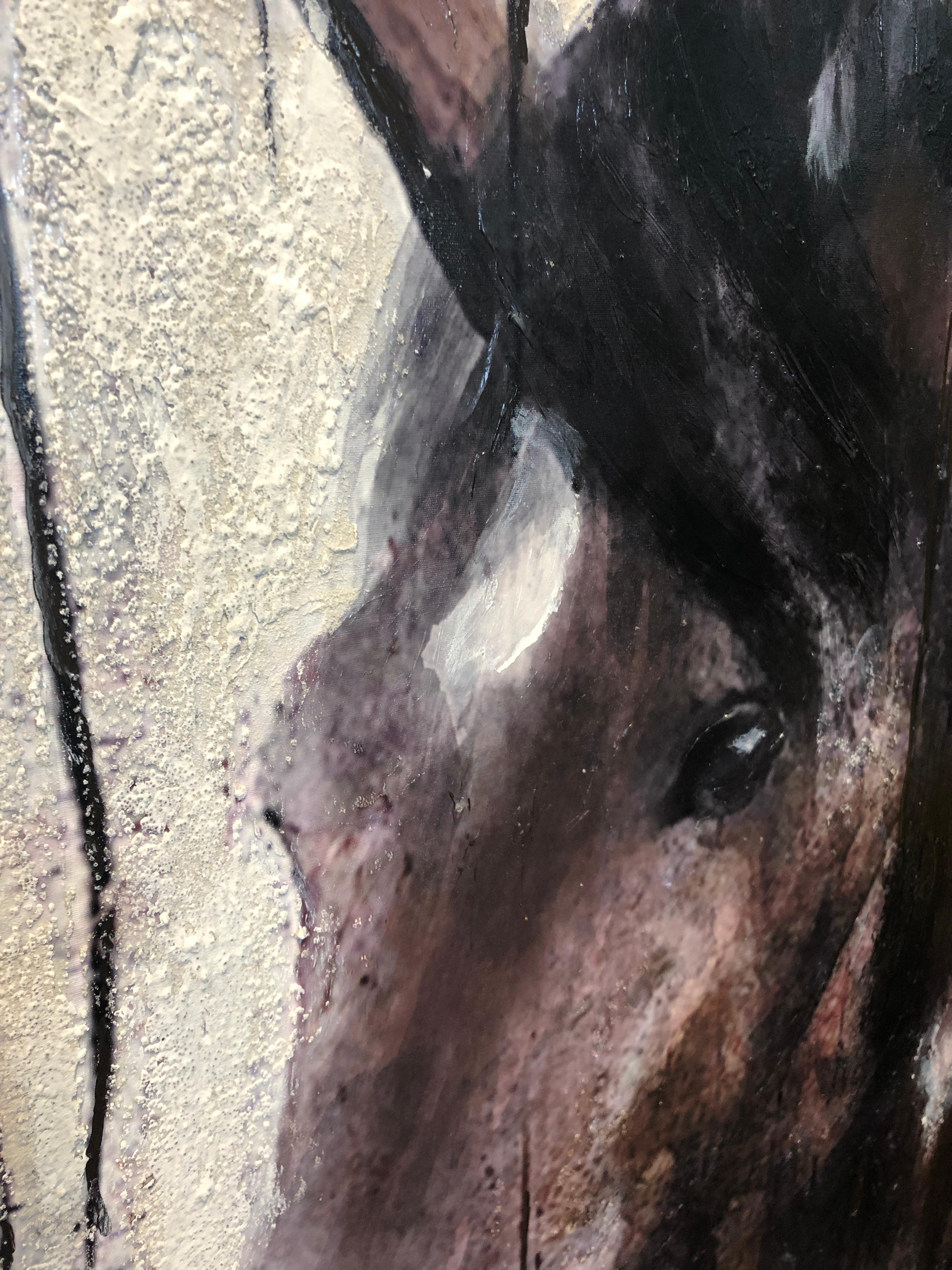 Horse Le Muse Brown Rustic Mixed Media on Canvas 60 x 40