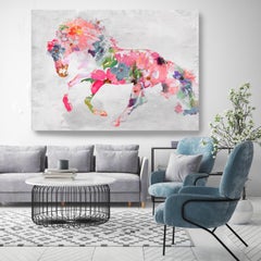 Equestrian Art Beautiful Floral Horse BOHO Painting on Canvas 40x60"