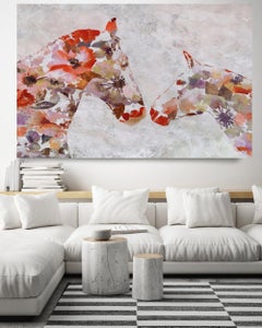 Pittura di cavalli BOHO con trama pesante su tela 40x60" Amore tra cavalli