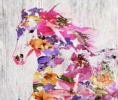 Floral Farm Horse BOHO Fine Art handverziertes Giclée auf Leinwand