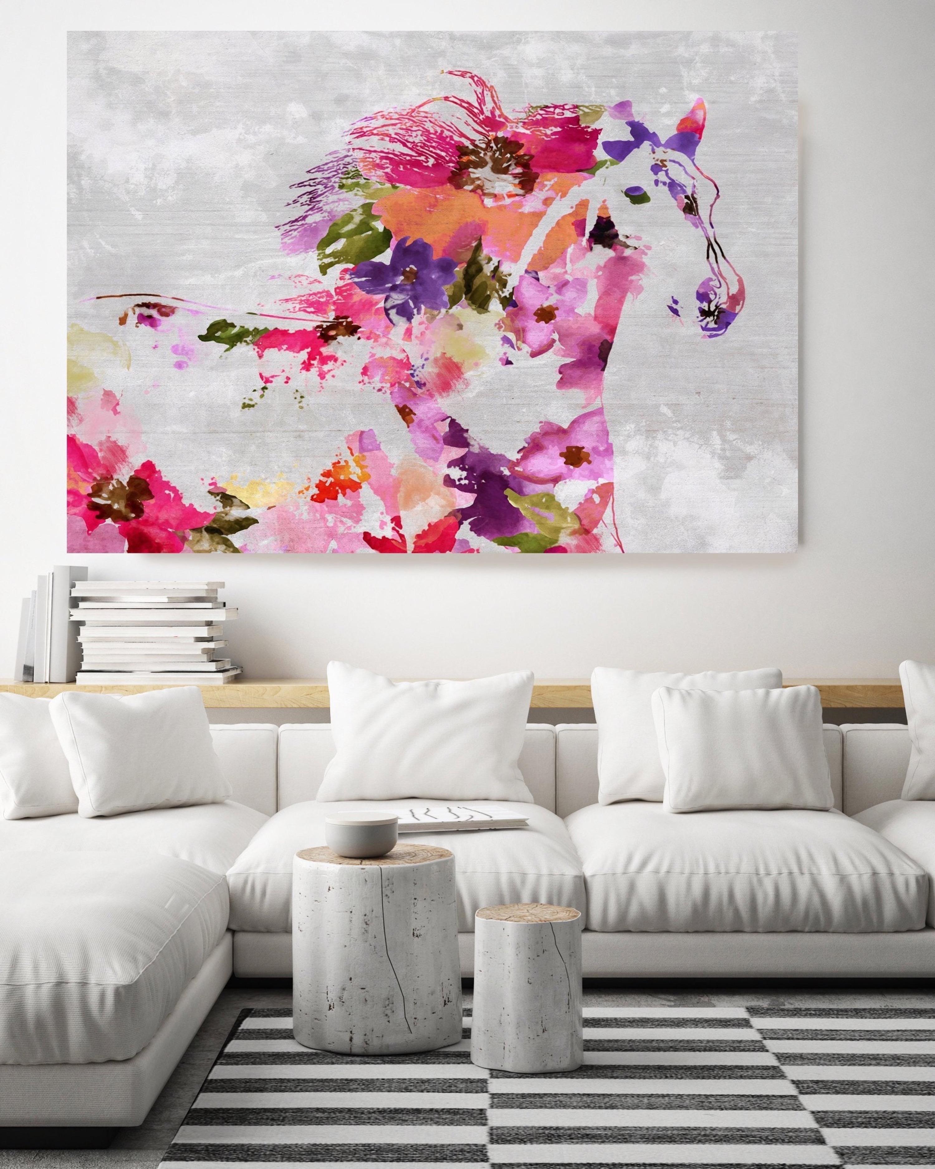 Floral Ranch Horse Painting BOHO Fine Art Hand Embellished Giclee on Canvas - Mixed Media Art by Irena Orlov