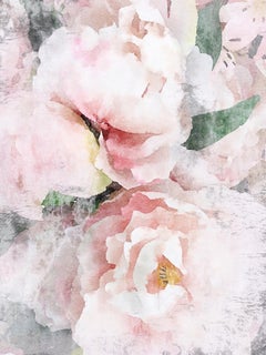 Peonia rosa blush Shabby Chic impreziosita a mano Giclee su tela con texture