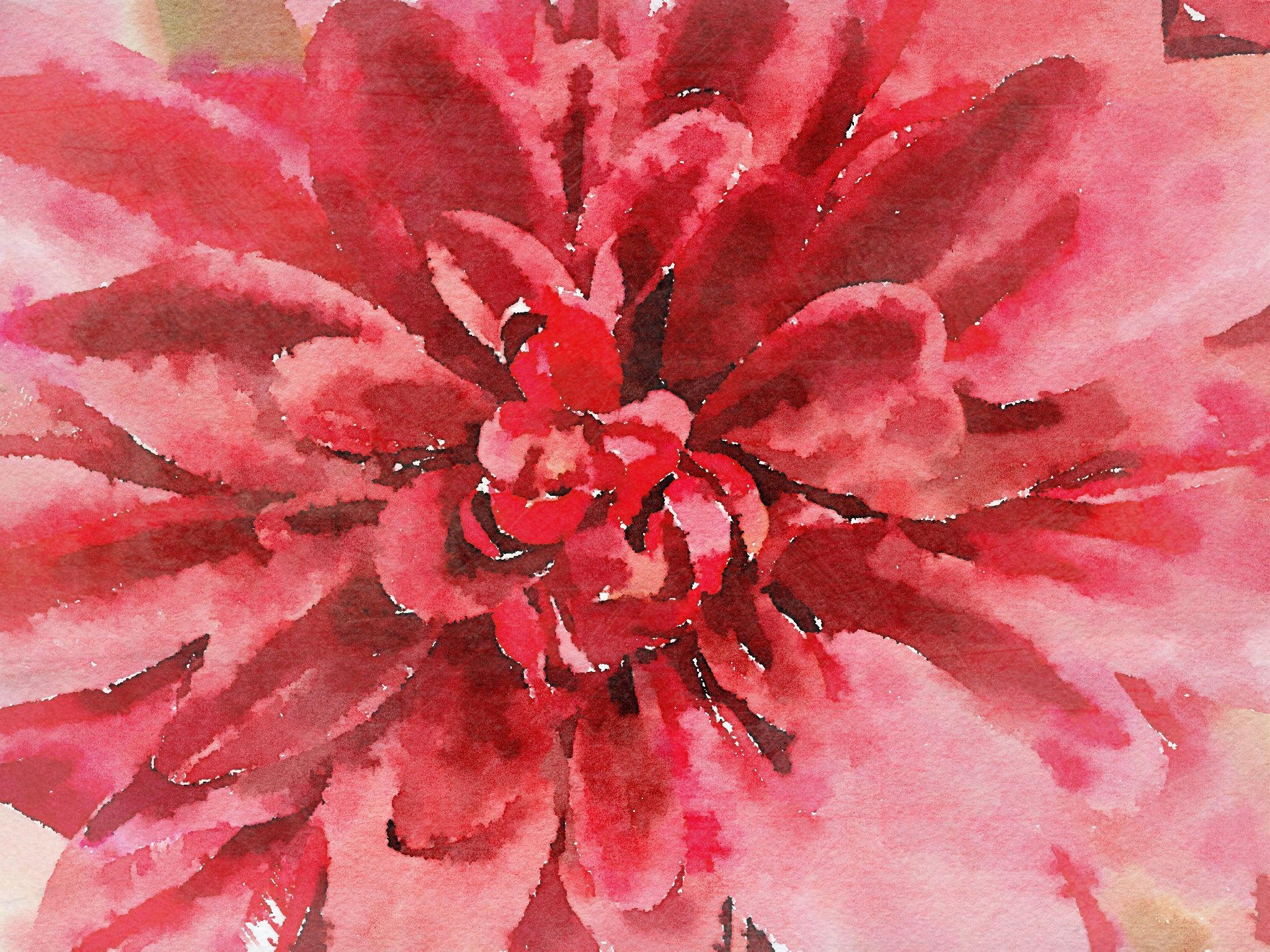 Red Watercolor Flower Painting Hand Embellished Giclee on Canvas - Contemporary Mixed Media Art by Irena Orlov