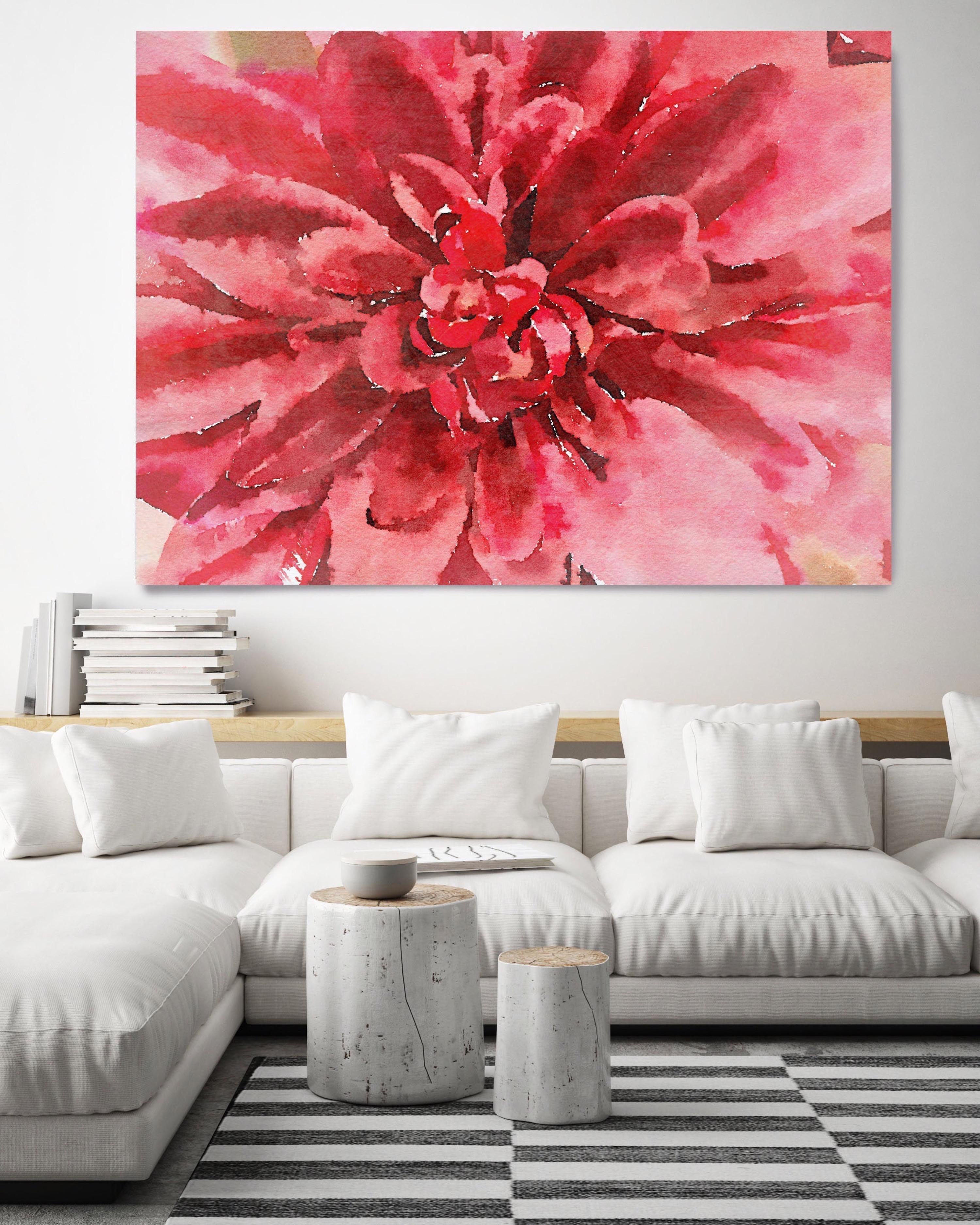 Red Watercolor Flower Painting Hand Embellished Giclee on Canvas - Mixed Media Art by Irena Orlov