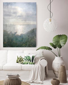 Seascape, Sunset Over the Ocean Painting Hand Embellished Giclee on Canvas