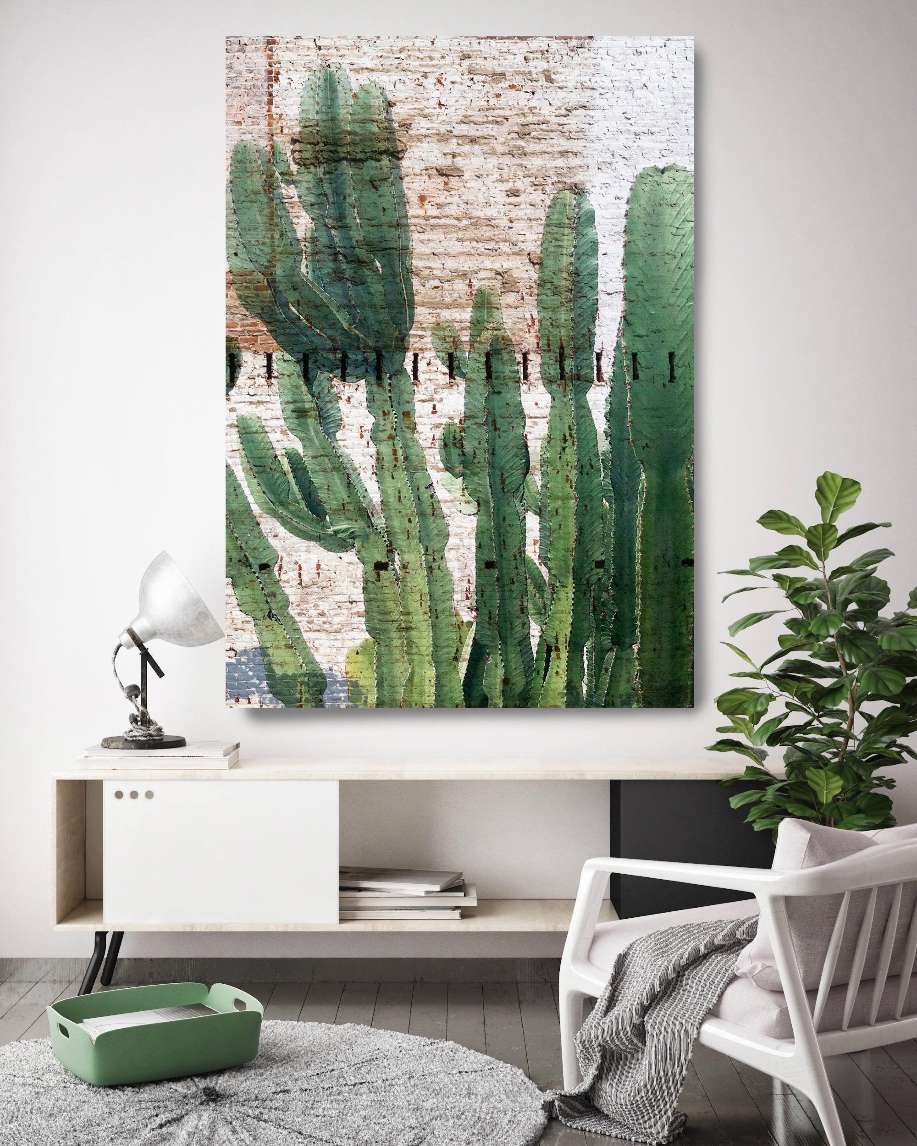 Irena Orlov Landscape Painting - Cactus Garden, Succulent Painting Hand Embellished Giclee Art on Canvas