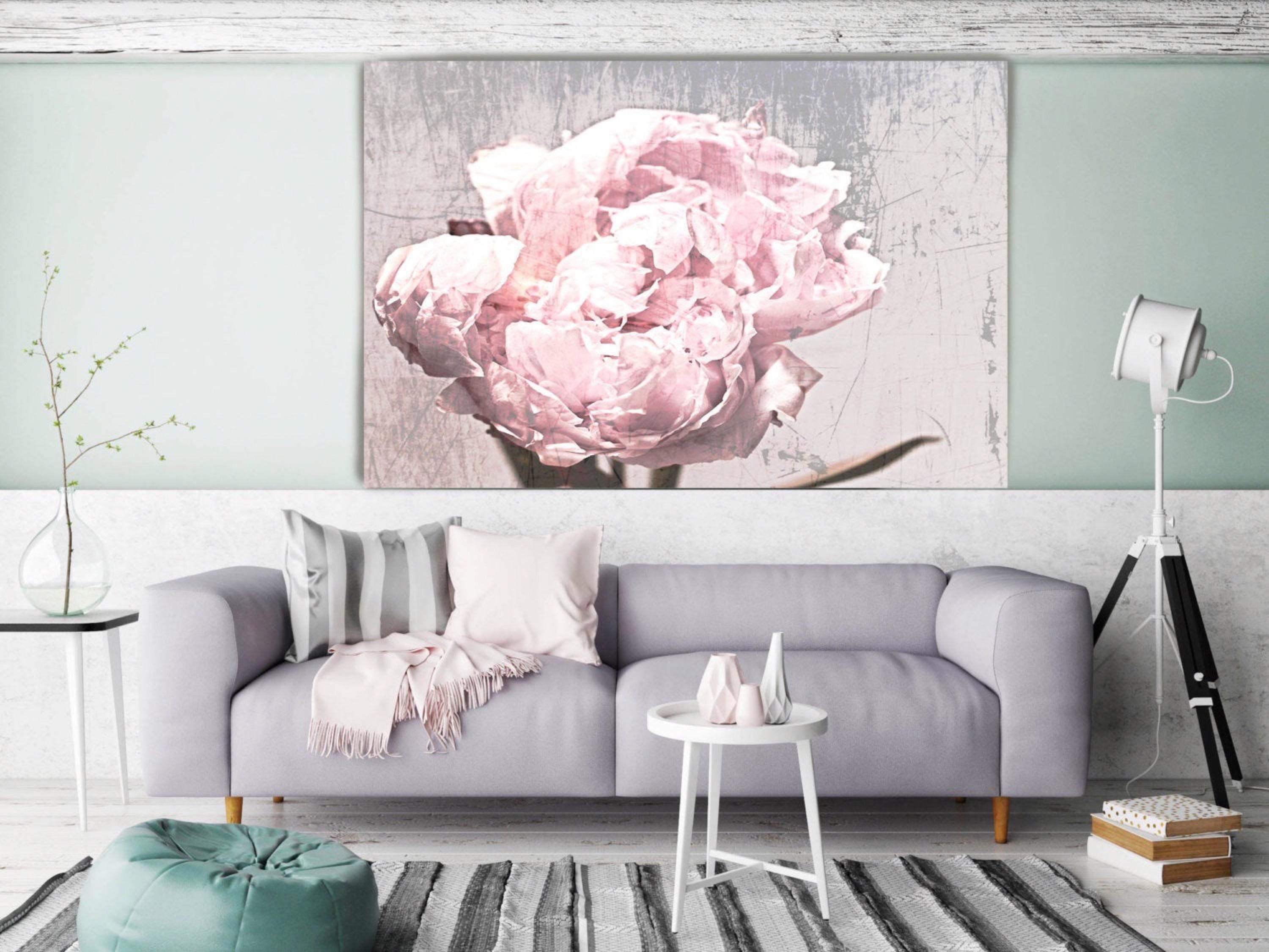 Shabby Floral Pink Rustic Peony Painting Hand Embellished Giclee on Canvas - Mixed Media Art by Irena Orlov