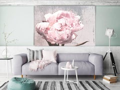 Shabby Floral Pink Rustic Peony Painting Hand Embellished Giclee on Canvas