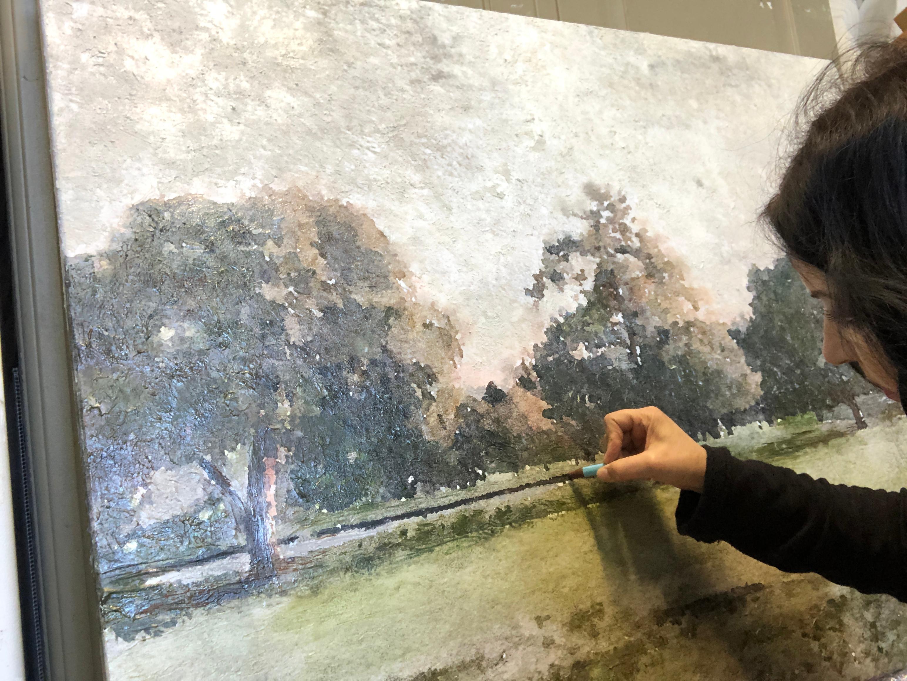 Rural Landscape Painting Hand Embellished Giclee on Canvas November Morning 7