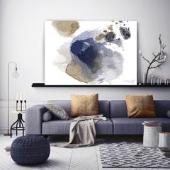 Blue Gold Abstract Painting Hand Embellished Fine Art Painting Giclee on Canvas 