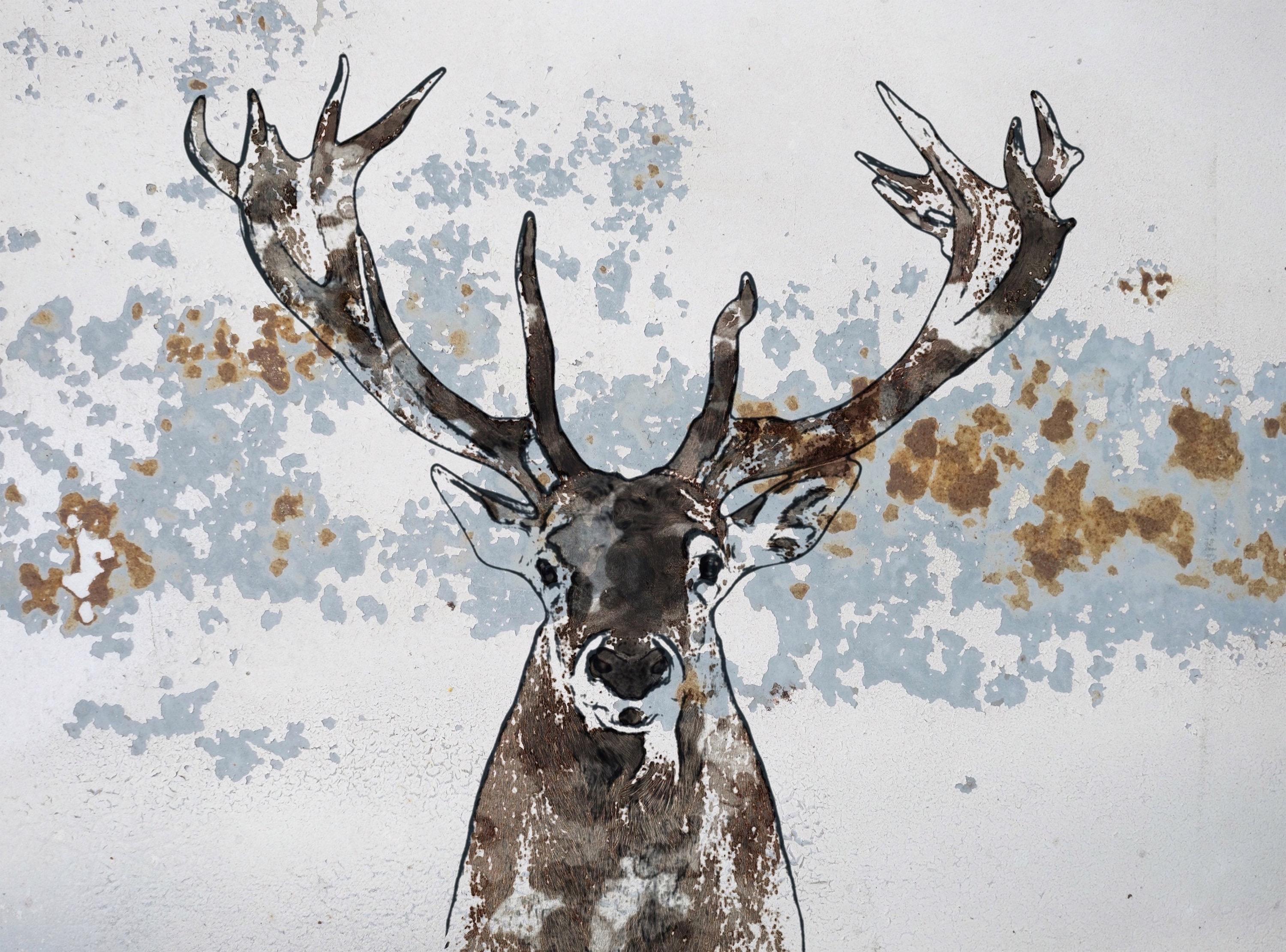 ELK - elk Painting Fine Art Hand Embellished Giclee on Canvas  - Mixed Media Art by Irena Orlov