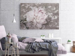 Blush Gray Spring Peony 1, Shabby Painting Hand Embellished Giclee on Canvas