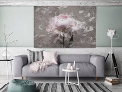 Blush Gray Spring Peony 2 Shabby Painting Hand Embellished Giclee on Canvas