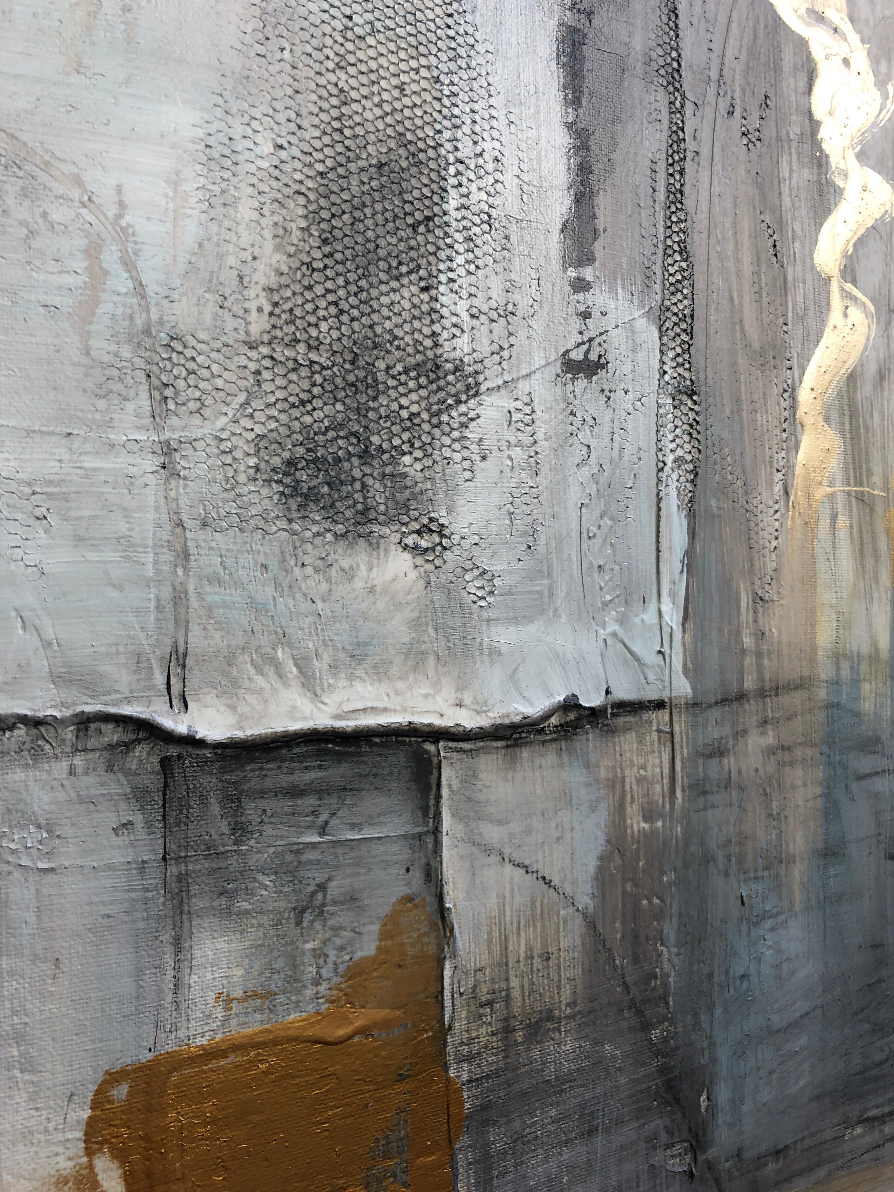 Gold Grey Mixed Media on Canvas: Acrylic Stucco, Modeling Paste Heavy Texture  5