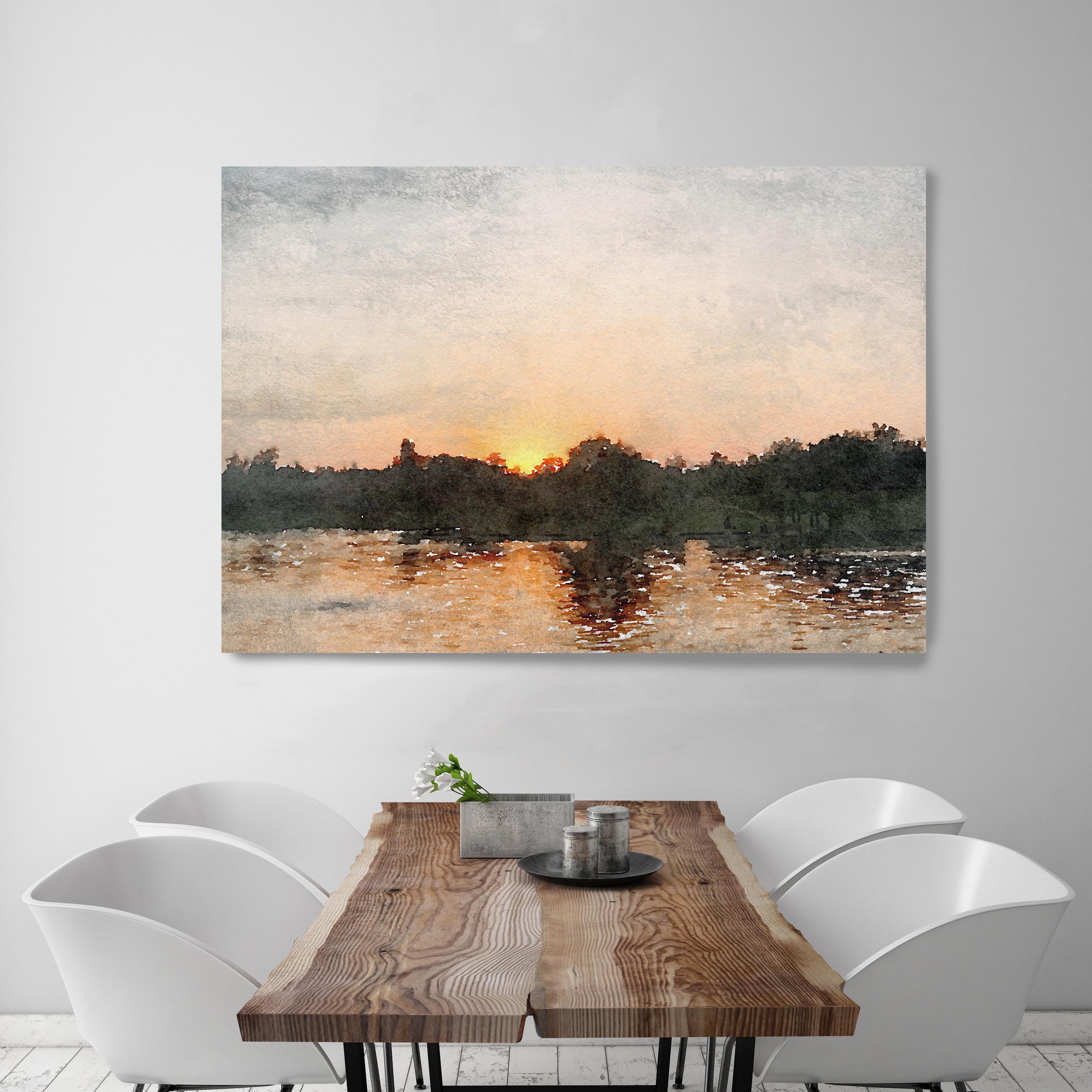 painting of sunrise over water