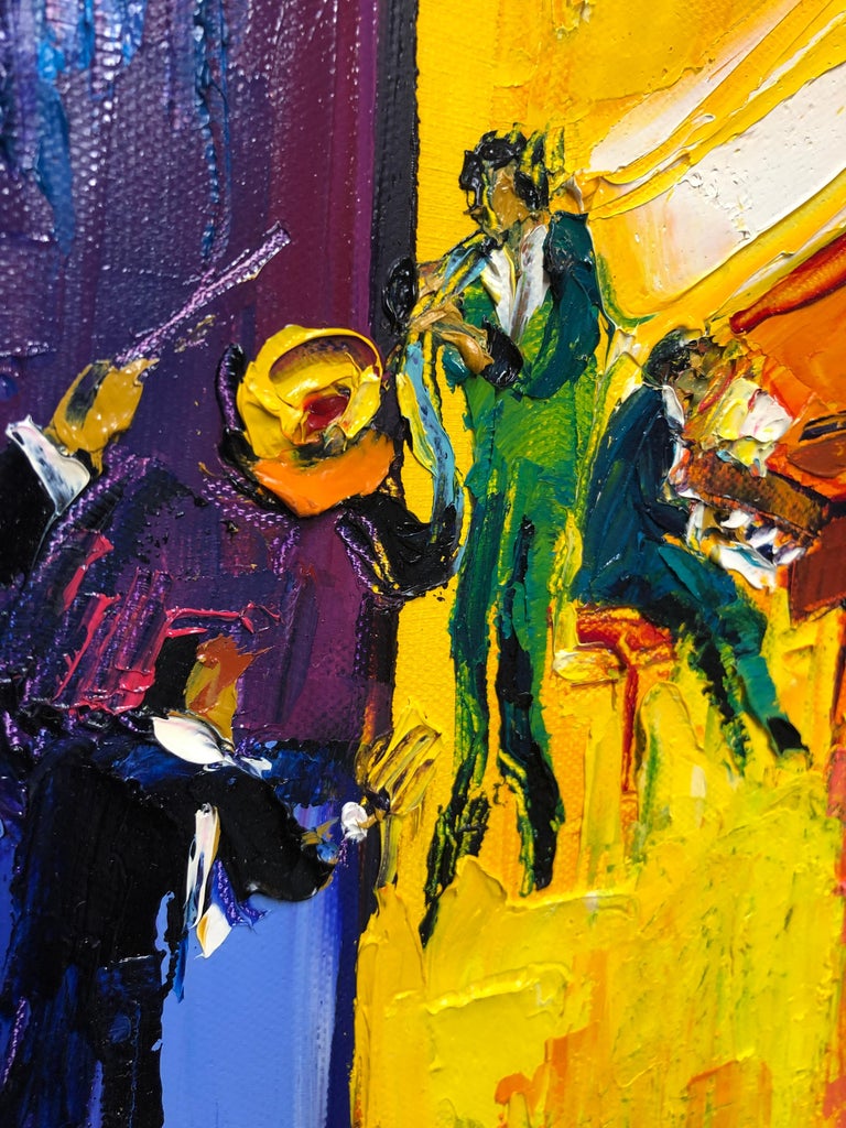 Maya Green Jazz Painting Oil on Canvas Palette Knife 14 x 10" The
