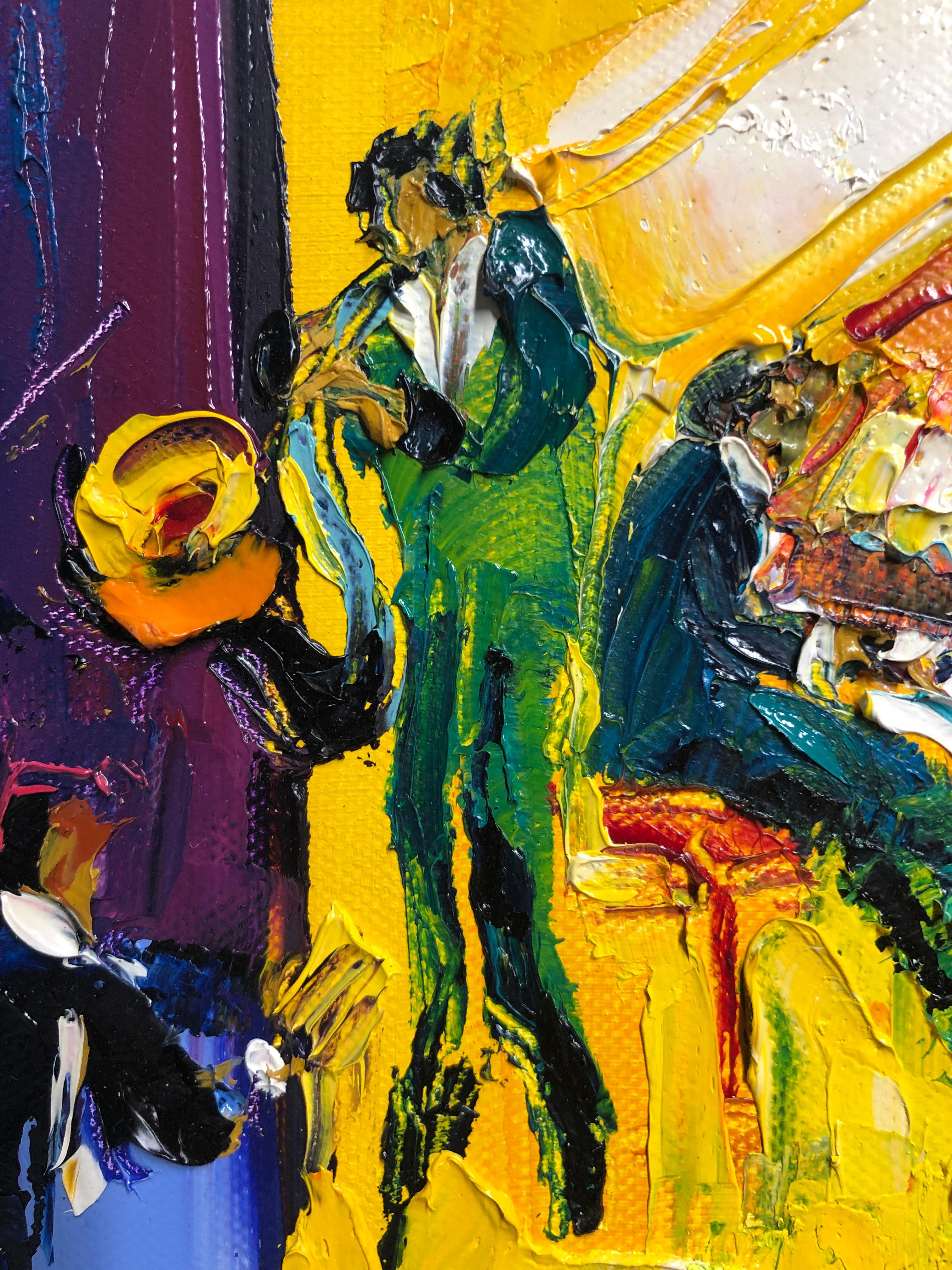 Jazz Painting Oil on Canvas Palette Knife 14 x 10