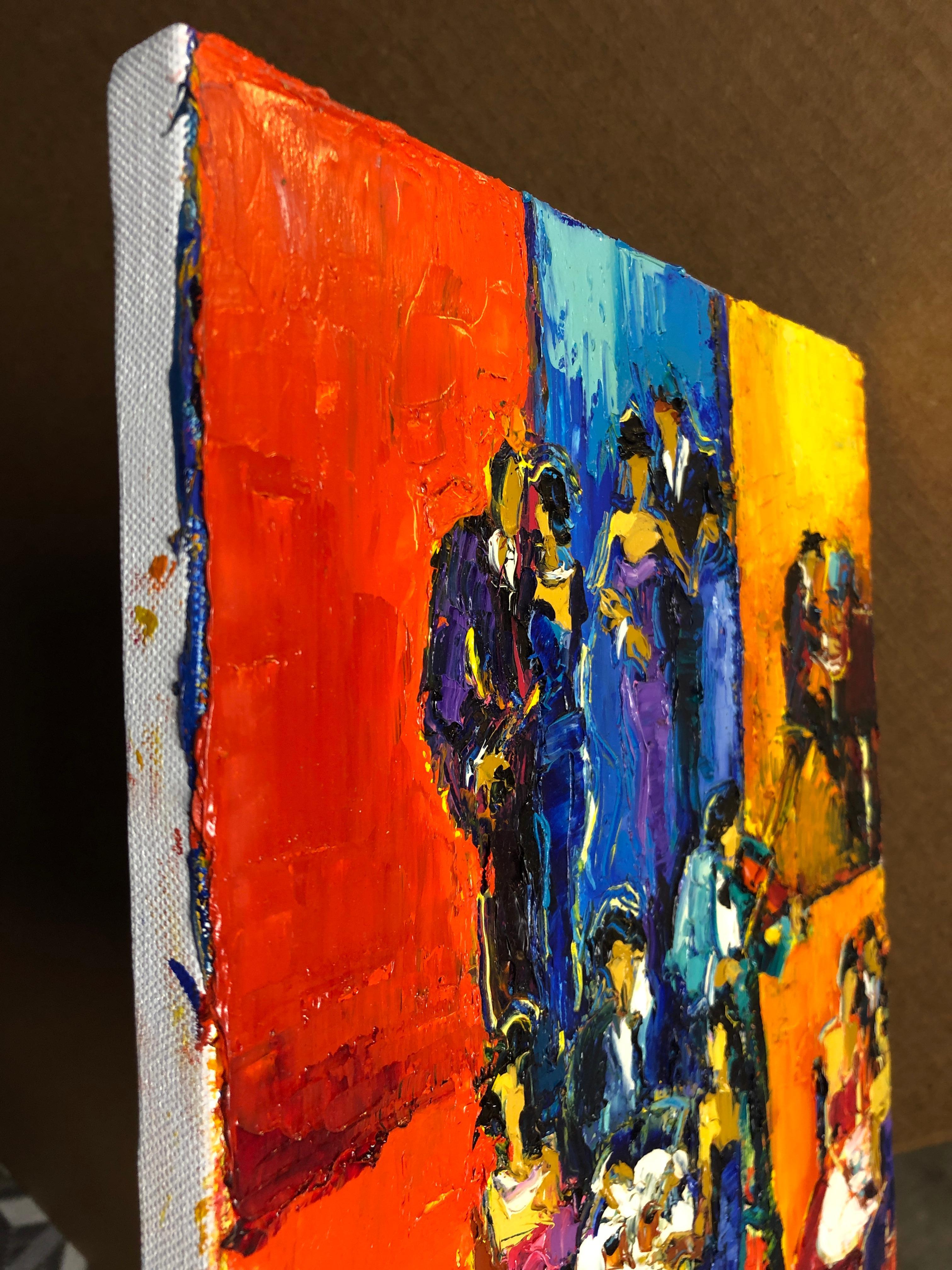 Jazz Cafe Oil Painting Palette Knife 14 x 10